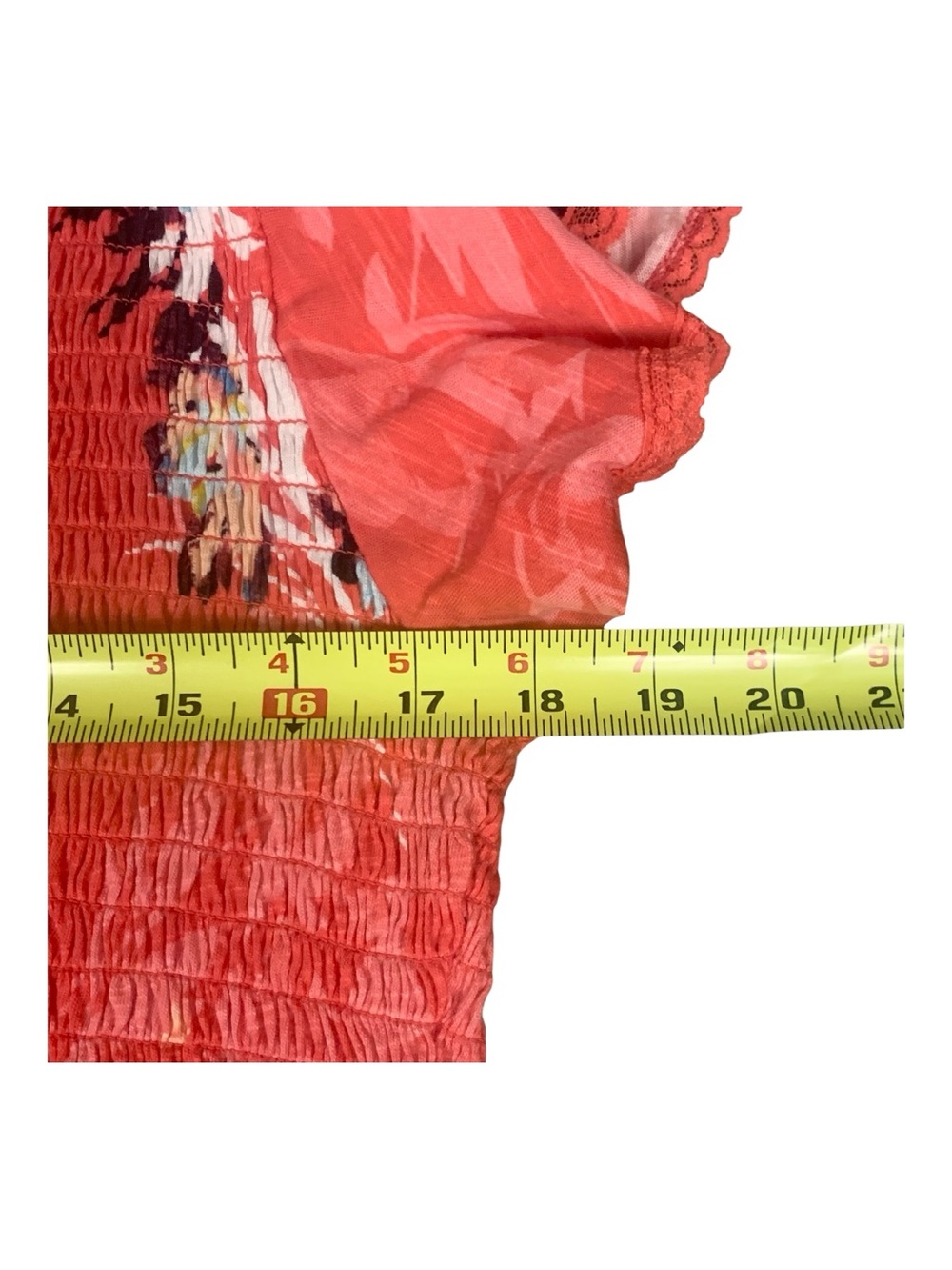 Torrid Coral Red Floral Smocked Babydoll Top Flutter Sleeves Cottagecore Large 2 - Picture 9 of 11